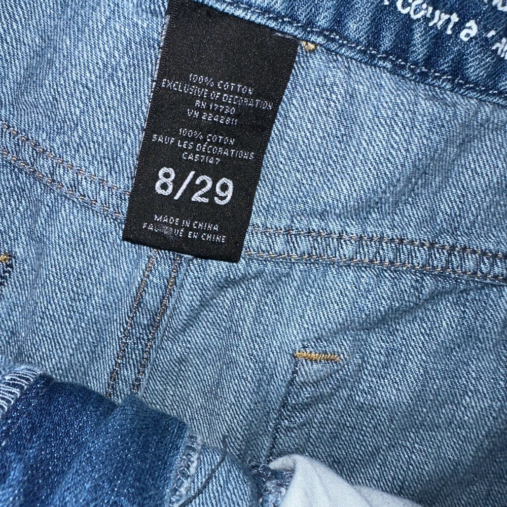 Blue Distressed Jean Shorts with Frayed Hem - Picture 3 of 3